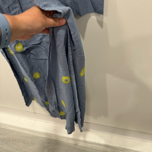 Free People Emory Embroidered Sun Chambray Midi Dress Cotton Linen Puff Sleeve - Picture 10 of 12